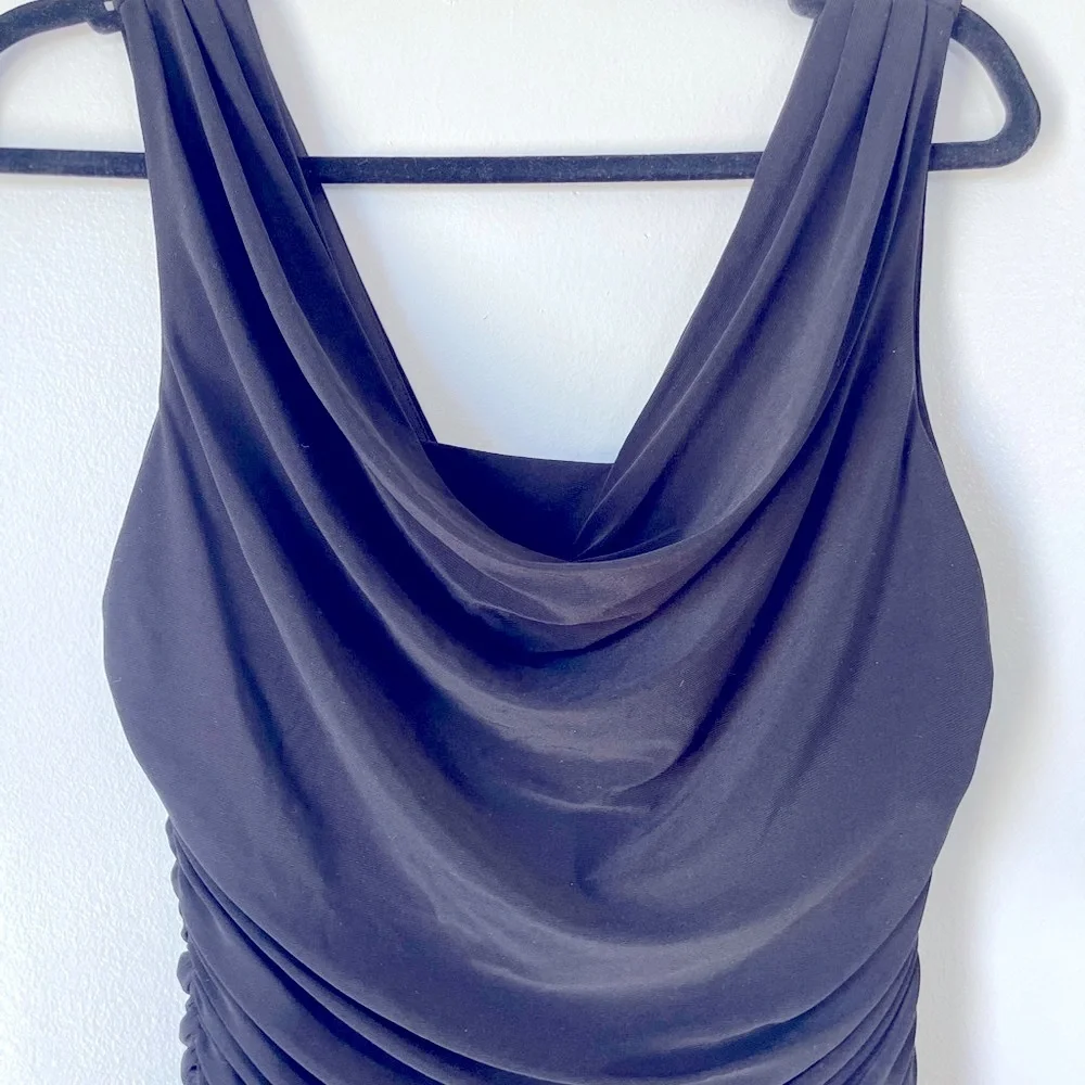 NW Nightway Black Pullover Ruched Front & Back Dress Size 10 Gown Evening Dressy